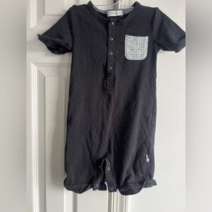 Black Baby Romper with Patterned Pocket- Miles